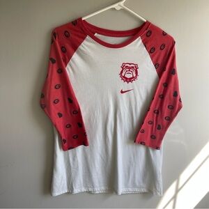 Nike  Red and White Bulldog Long Sleeve Tee 3/4 length sleeve